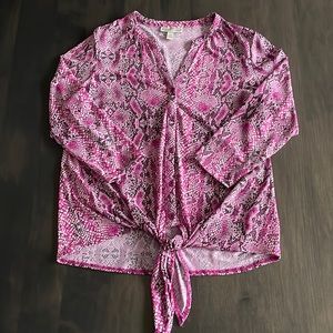 Women’s Dana Buchman Tie Front Blouse Size Medium Pink and Lilac Color